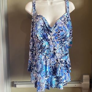 Swim Solutions Plus Size Ruffled Tankini Swimsuit Top New 24W Blue